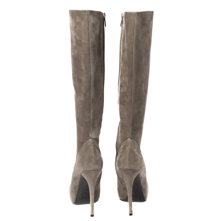 Pre Owned Ralph Lauren Grey Suede Heel High Boots Size 38.5