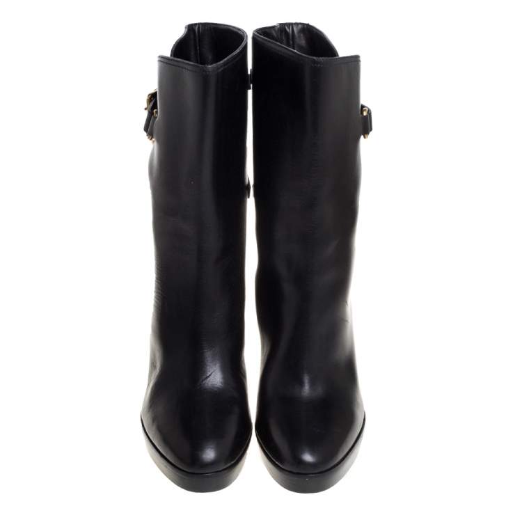 Pre Owned Ralph Lauren Collection Black Leather Ankle Boots Size 41