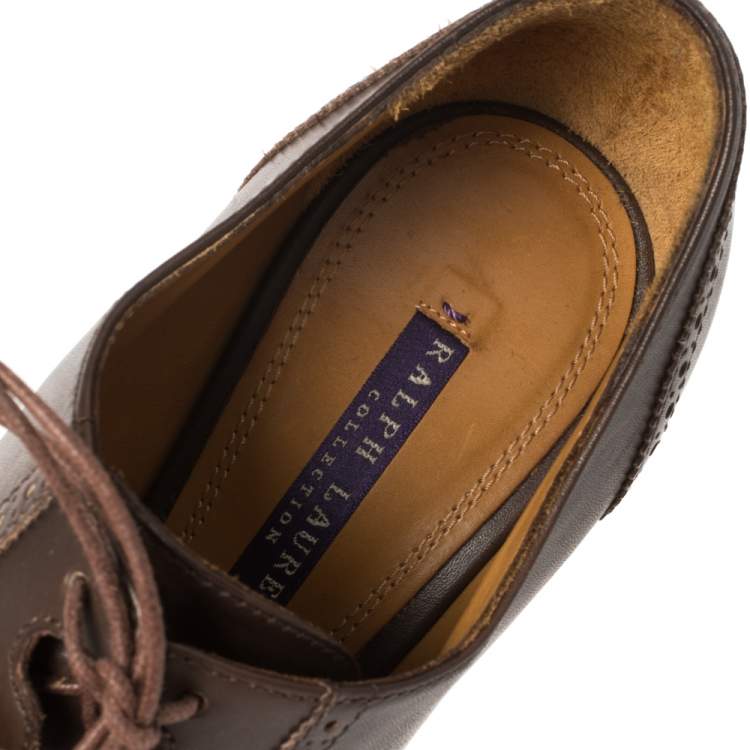 Pre Owned Ralph Lauren Brown Leather Brogue Platform Booties Size 38.5