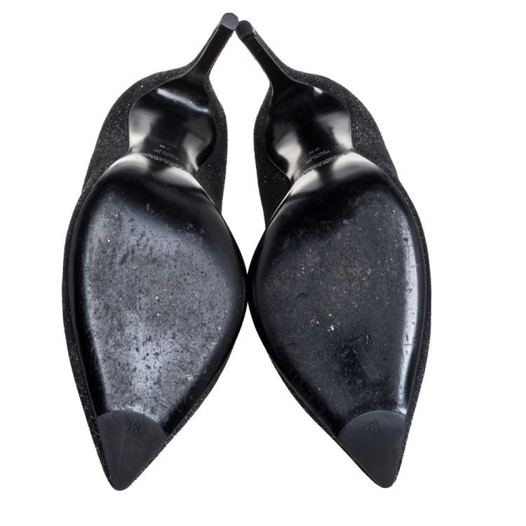 Pre Owned Ralph Lauren Black Glitter Pointed Toe Pumps Size 37
