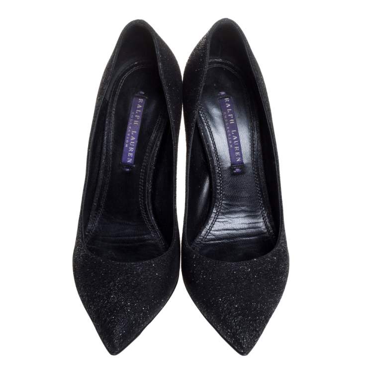 Pre Owned Ralph Lauren Black Glitter Pointed Toe Pumps Size 37