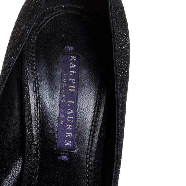 Pre Owned Ralph Lauren Black Glitter Pointed Toe Pumps Size 37