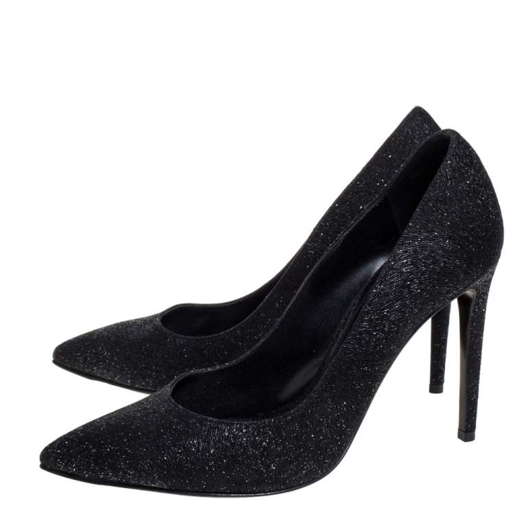 Pre Owned Ralph Lauren Black Glitter Pointed Toe Pumps Size 37