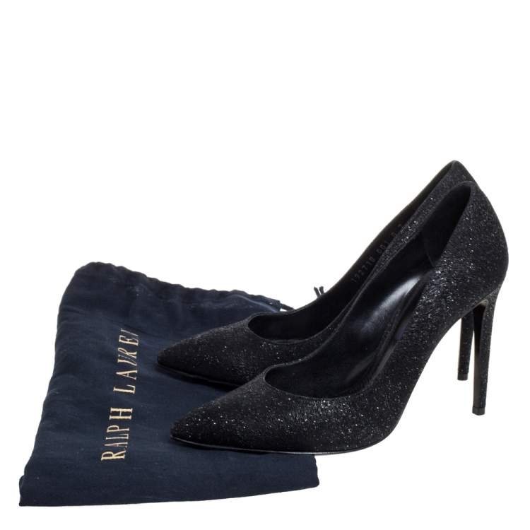 Pre Owned Ralph Lauren Black Glitter Pointed Toe Pumps Size 37