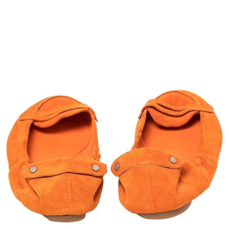 Pre Owned Ralph Lauren Collection Orange Suede Penny Scrunch Ballet Flats Size 39.5