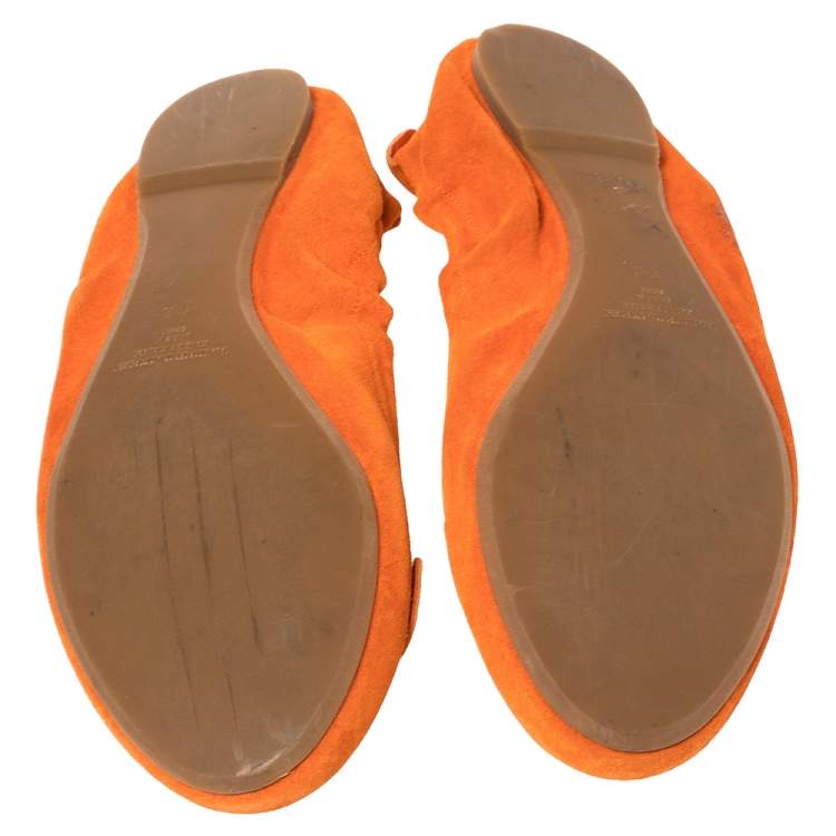 Pre Owned Ralph Lauren Collection Orange Suede Penny Scrunch Ballet Flats Size 39.5
