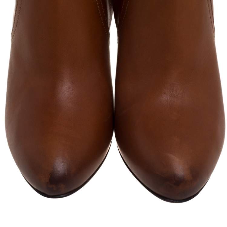 مملوكة مسبقًا Ralph Lauren  Brown Leather Vivera Buckle Detail Knee Length Boots Size 36.5