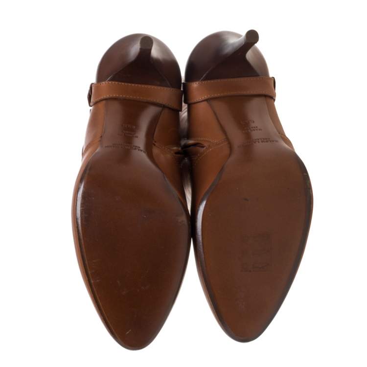 مملوكة مسبقًا Ralph Lauren  Brown Leather Vivera Buckle Detail Knee Length Boots Size 36.5
