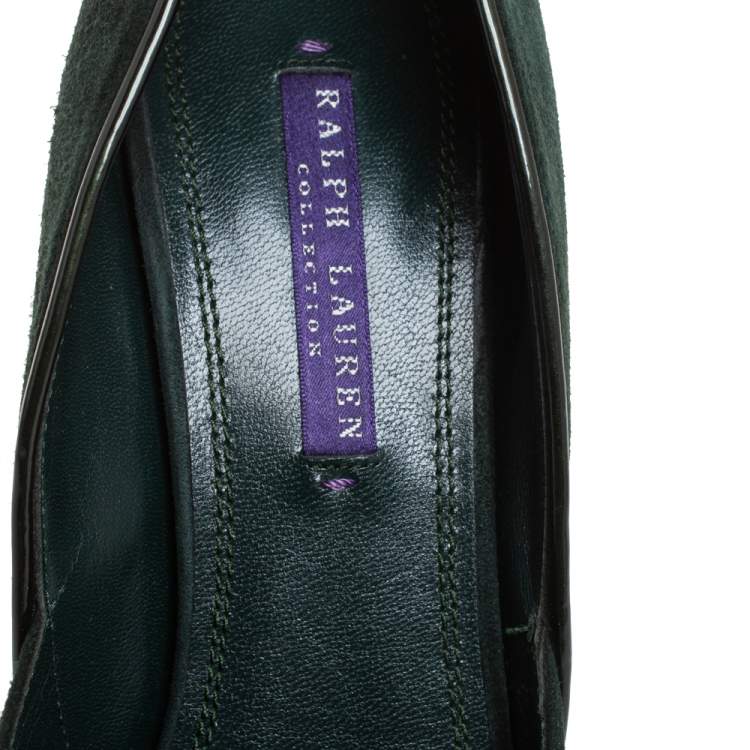 Pre Owned Ralph Lauren Dark Green Suede Platform Pumps Size 38