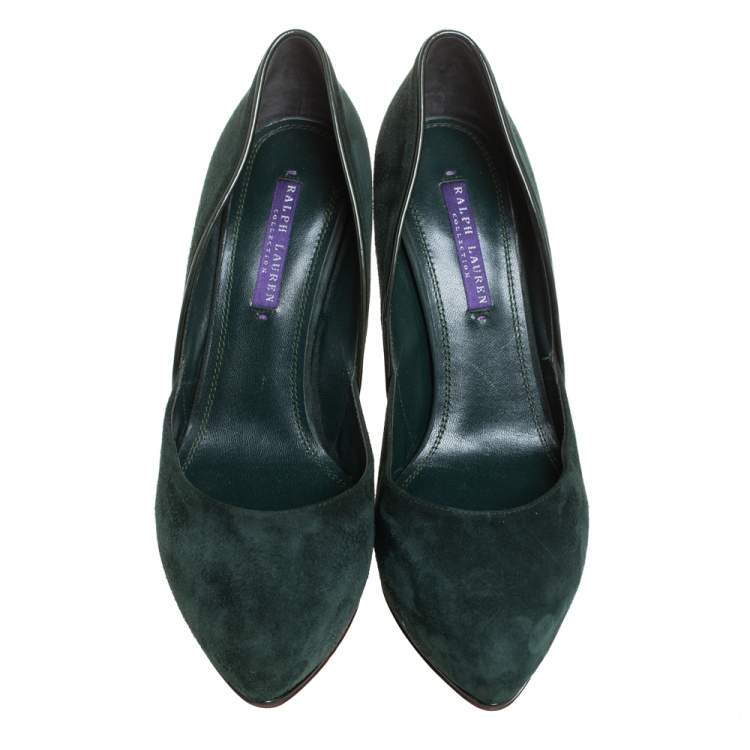 Pre Owned Ralph Lauren Dark Green Suede Platform Pumps Size 38