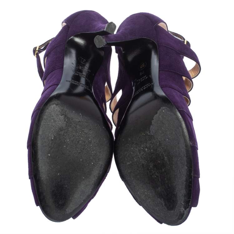 Pre Owned Ralph Lauren Collection Purple Suede Caged Ankle Strap Sandals Size 37