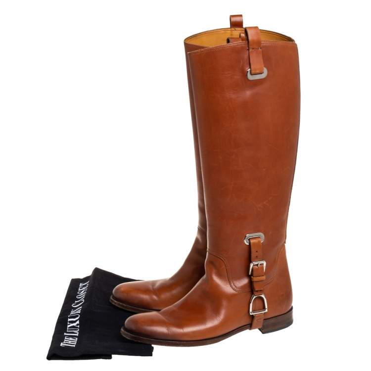 Pre Owned Ralph Lauren Tan Leather Knee Length Boots Size 39