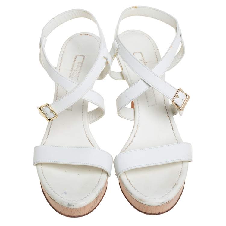 Pre Owned Ralph Lauren Collection White Leather Open Toe Ankle Strap Sandals Size 37.5