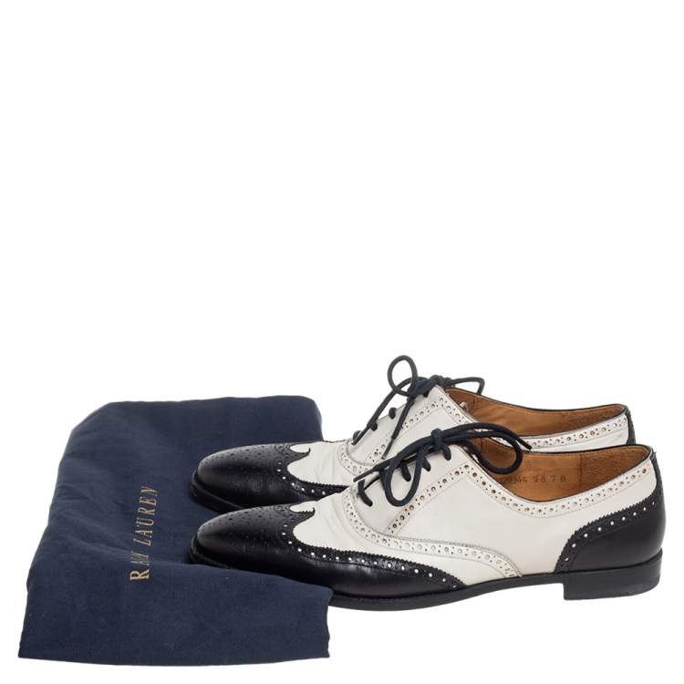 Pre Owned Ralph Lauren Collection White/Black Brogue Leather Oxfords Size 37.5
