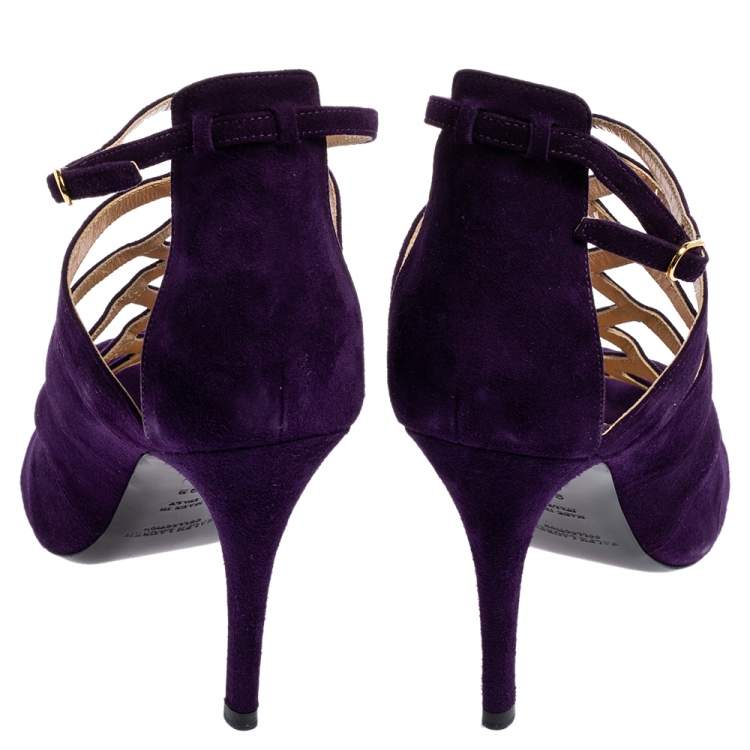 Pre Owned Ralph Lauren Collection Purple Suede Caged Ankle Strap Sandals Size 39.5