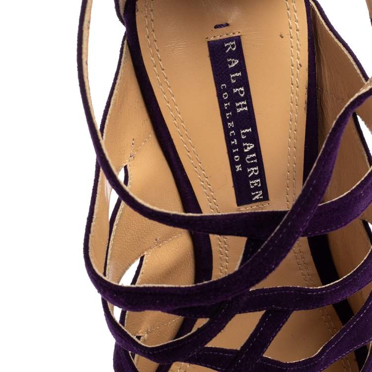 Pre Owned Ralph Lauren Collection Purple Suede Caged Ankle Strap Sandals Size 39.5