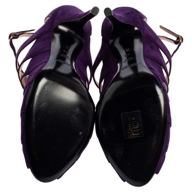 Pre Owned Ralph Lauren Collection Purple Suede Caged Ankle Strap Sandals Size 39.5
