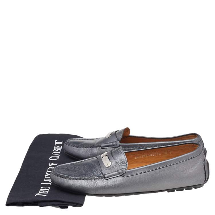 Pre Owned Ralph Lauren Collection Metallic Grey Leather Slip On Loafers Size 40