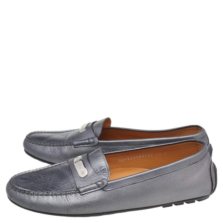 Pre Owned Ralph Lauren Collection Metallic Grey Leather Slip On Loafers Size 40