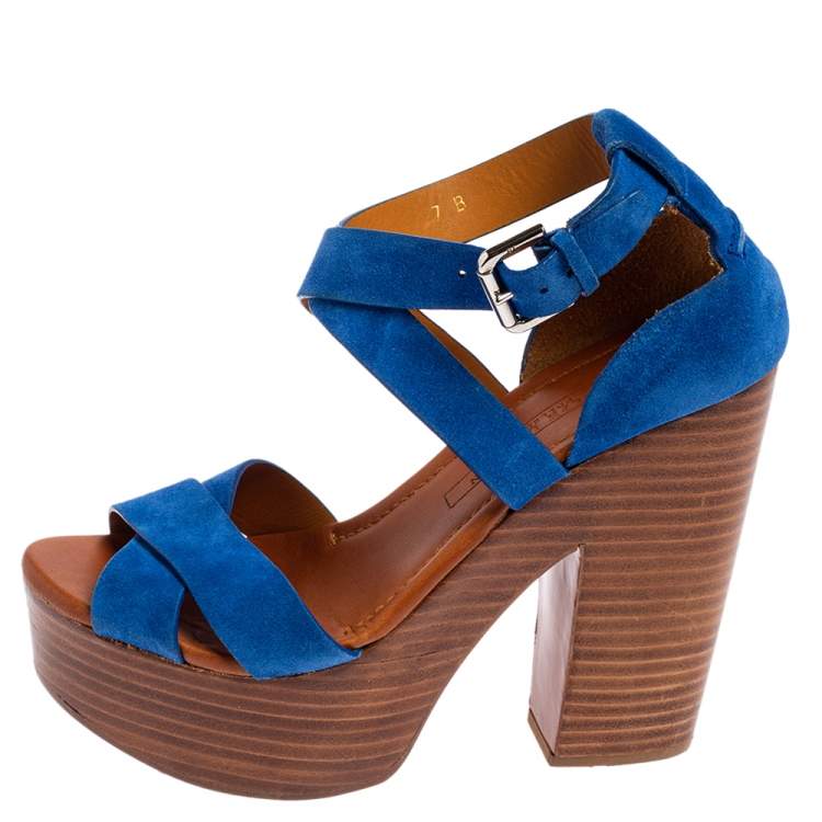 Pre Owned Ralph Lauren Collection Blue Suede Alannah Sandals Size 37.5