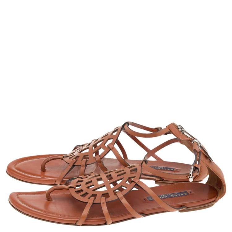 Pre Owned Ralph Lauren Collection Brown Leather Thong Flat Sandals Size 39.5