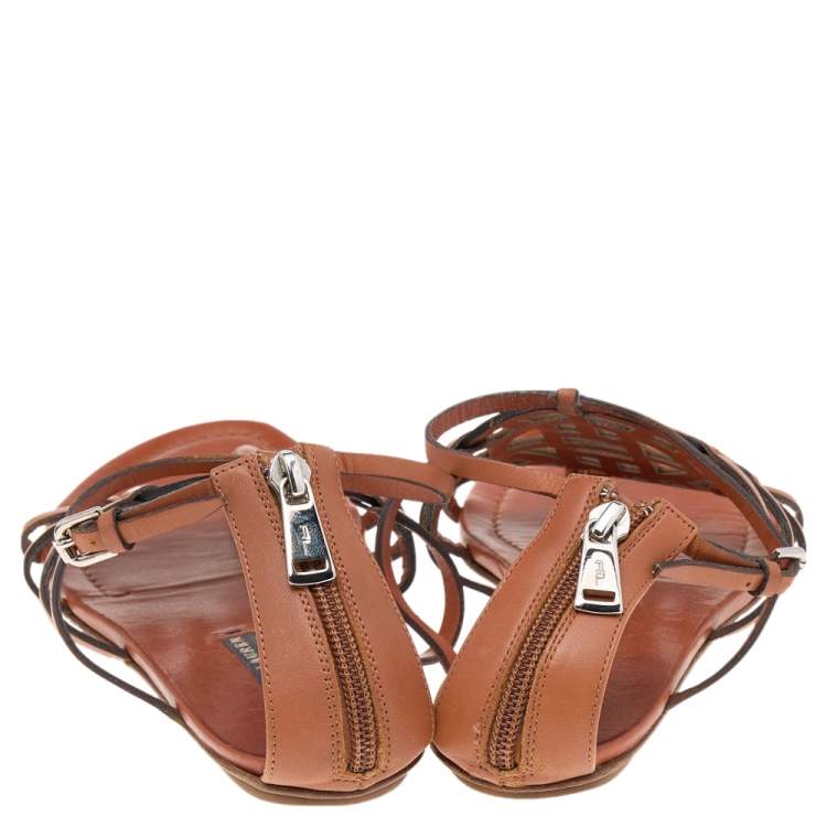 Pre Owned Ralph Lauren Collection Brown Leather Thong Flat Sandals Size 39.5