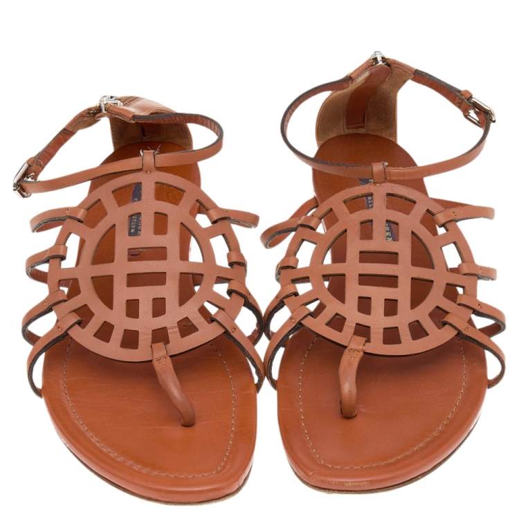 Pre Owned Ralph Lauren Collection Brown Leather Thong Flat Sandals Size 39.5