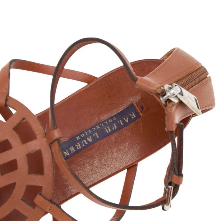 Pre Owned Ralph Lauren Collection Brown Leather Thong Flat Sandals Size 39.5
