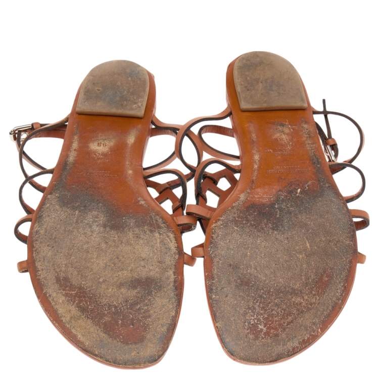 Pre Owned Ralph Lauren Collection Brown Leather Thong Flat Sandals Size 39.5