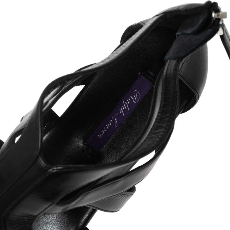 Pre Owned Ralph Lauren Black Leather T-Strap Flat Sandals Size 40