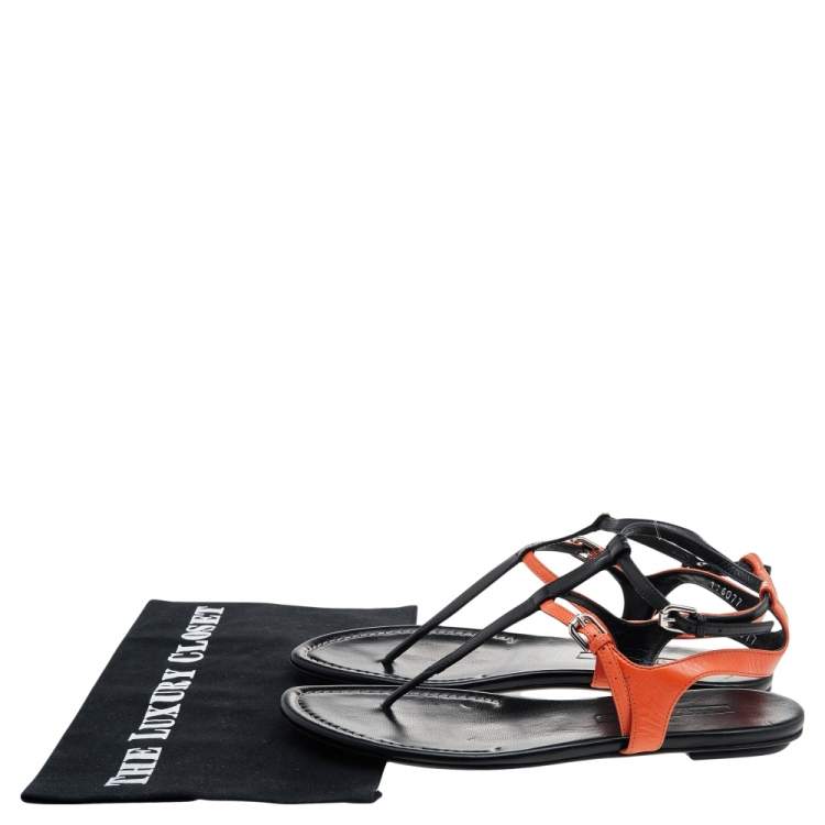 Pre Owned Ralph Lauren Collection Black/Orange Leather Thong Flat Sandals Size 38.5