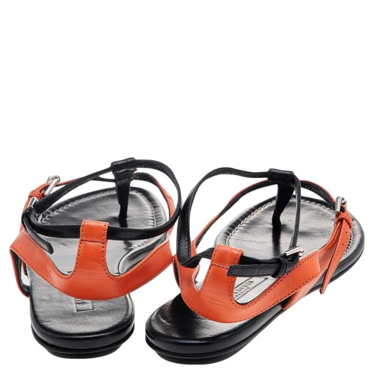 Pre Owned Ralph Lauren Collection Black/Orange Leather Thong Flat Sandals Size 38.5