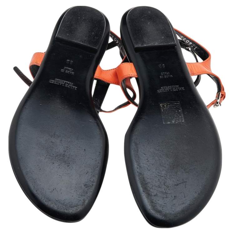 Pre Owned Ralph Lauren Collection Black/Orange Leather Thong Flat Sandals Size 38.5