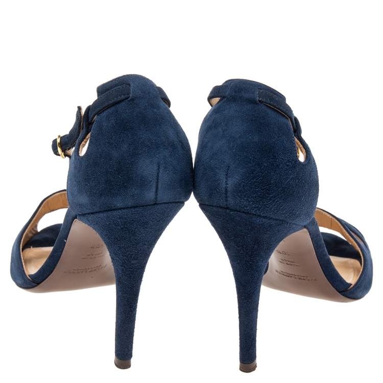 Pre Owned Ralph Lauren Collection Navy Blue Suede Crisscross Strap Sandals Size 40