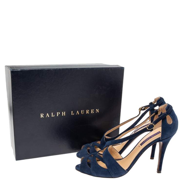 Pre Owned Ralph Lauren Collection Navy Blue Suede Crisscross Strap Sandals Size 40