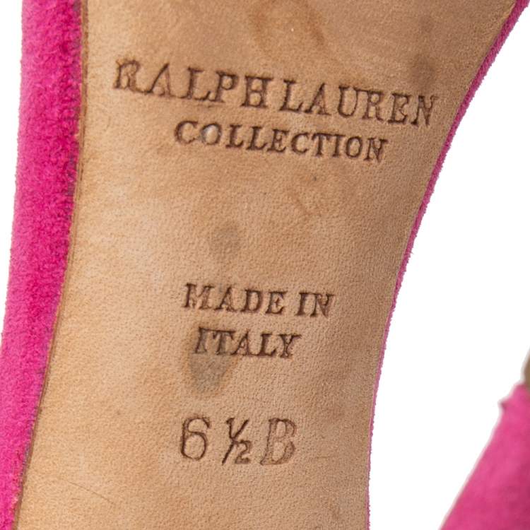 Pre Owned Ralph Lauren Collection Pink/Gold Suede and Leather Ankle-Strap Sandals Size 36.5