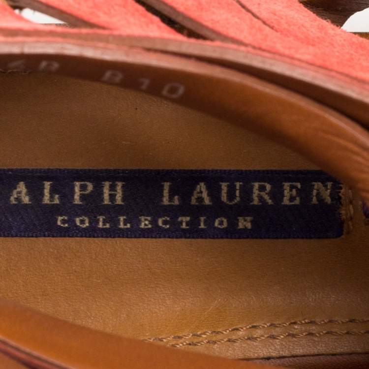 مملوكة مسبقًا Ralph Lauren Collection Tan/Red Leather and Suede Flat Gladiator Sandals Size 40