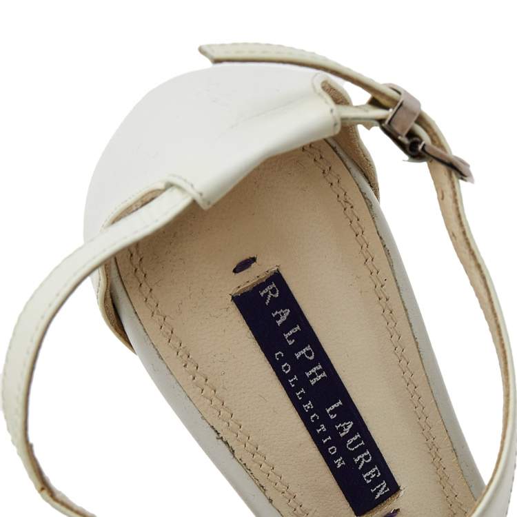 Pre Owned Ralph Lauren Collection White Leather Blessita Ankle Strap Sandals Size 36