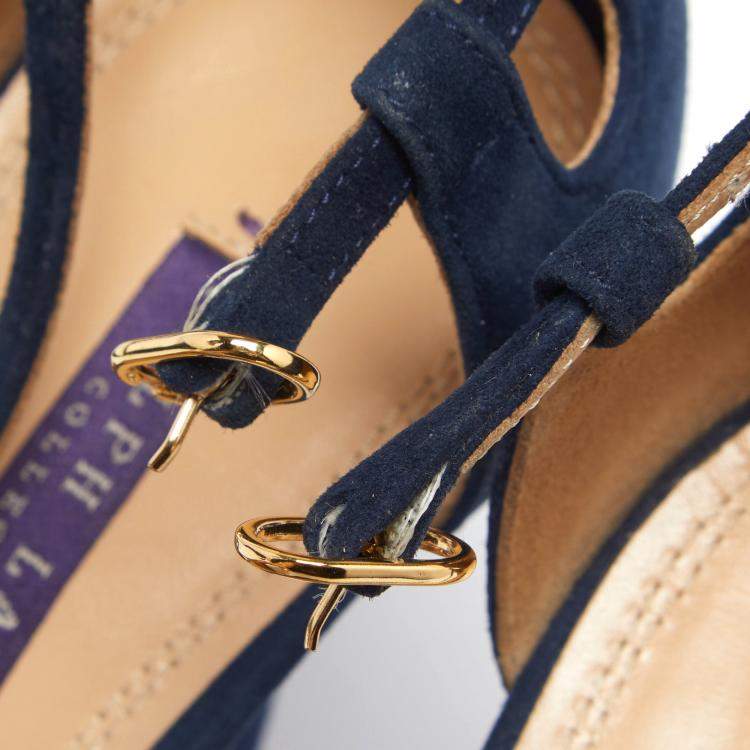 Pre Owned Ralph Lauren Collection Navy Blue Suede Crisscross Strap Sandals Size 38