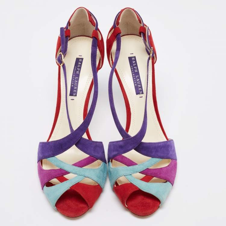 Pre Owned Ralph Lauren Collection Multicolor Suede Ankle Strap Sandals Size 40