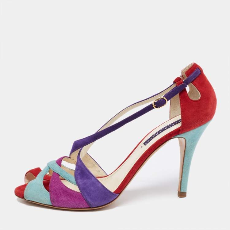 Pre Owned Ralph Lauren Collection Multicolor Suede Ankle Strap Sandals Size 40