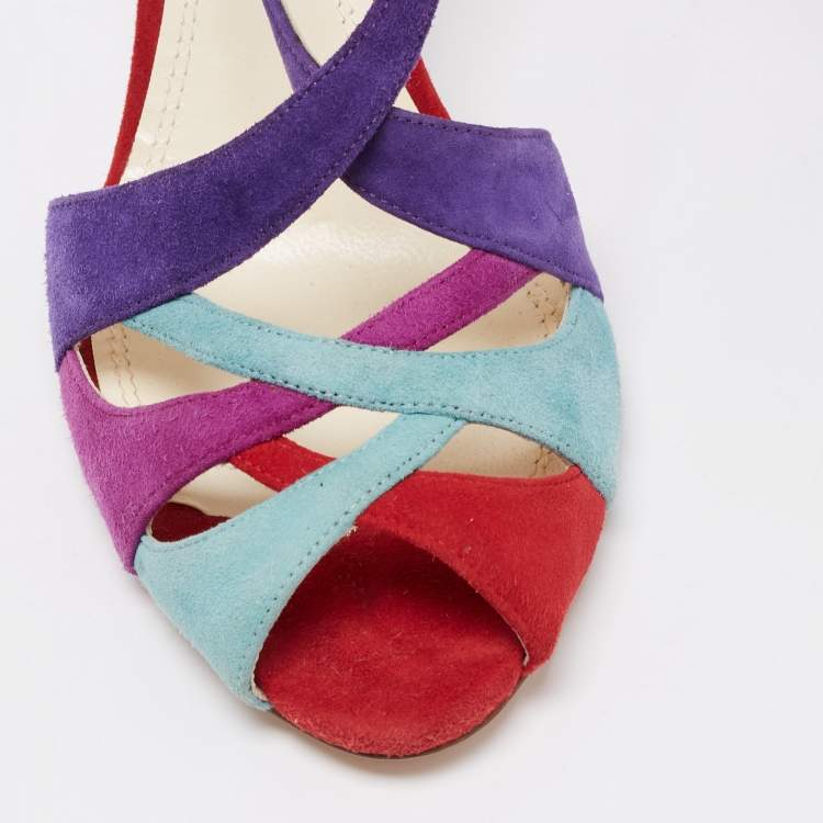 Pre Owned Ralph Lauren Collection Multicolor Suede Ankle Strap Sandals Size 40