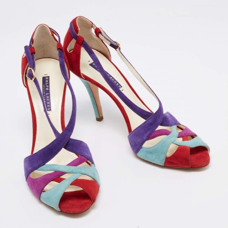 Pre Owned Ralph Lauren Collection Multicolor Suede Ankle Strap Sandals Size 40