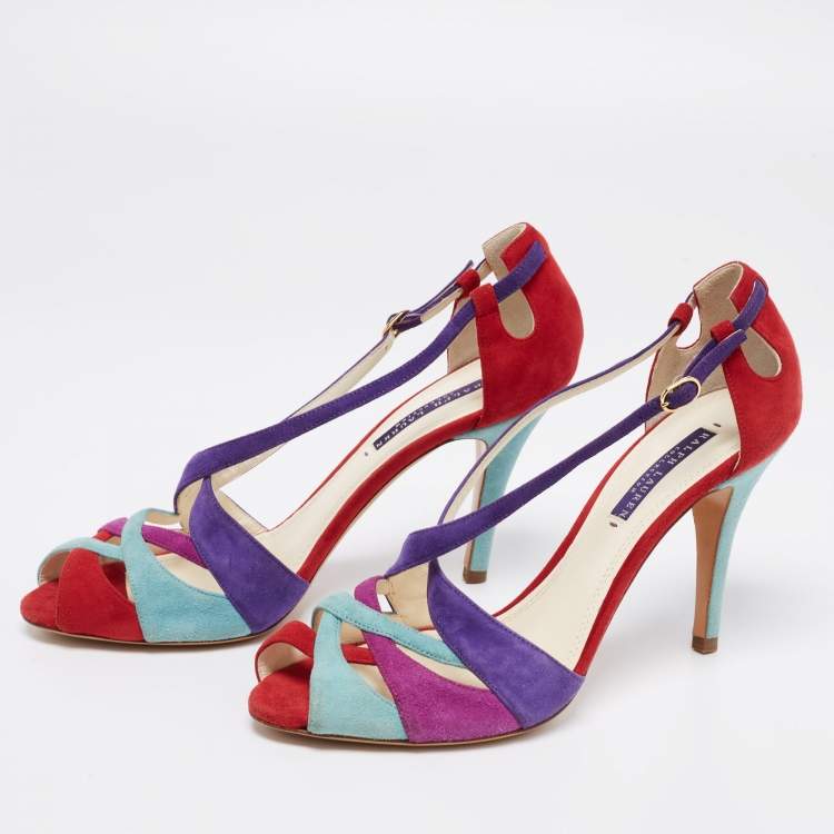 Pre Owned Ralph Lauren Collection Multicolor Suede Ankle Strap Sandals Size 40
