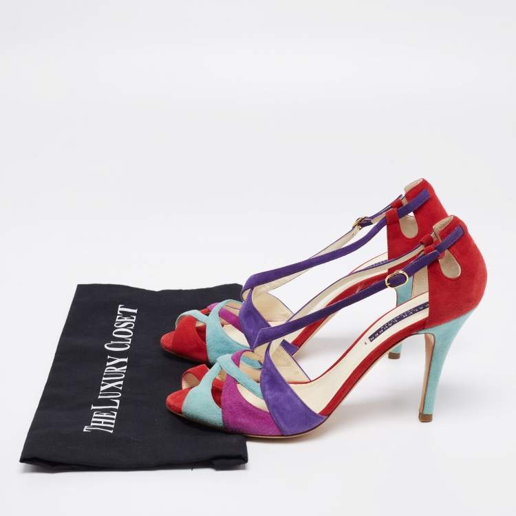 Pre Owned Ralph Lauren Collection Multicolor Suede Ankle Strap Sandals Size 40