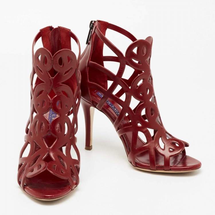 Pre Owned Ralph Lauren Collection Burgundy Leather Cut-Out Sandals Size 36