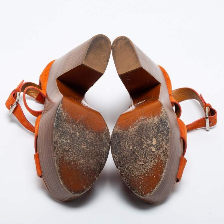 Pre Owned Ralph Lauren Collection Orange Suede Alannah Sandals Size 37