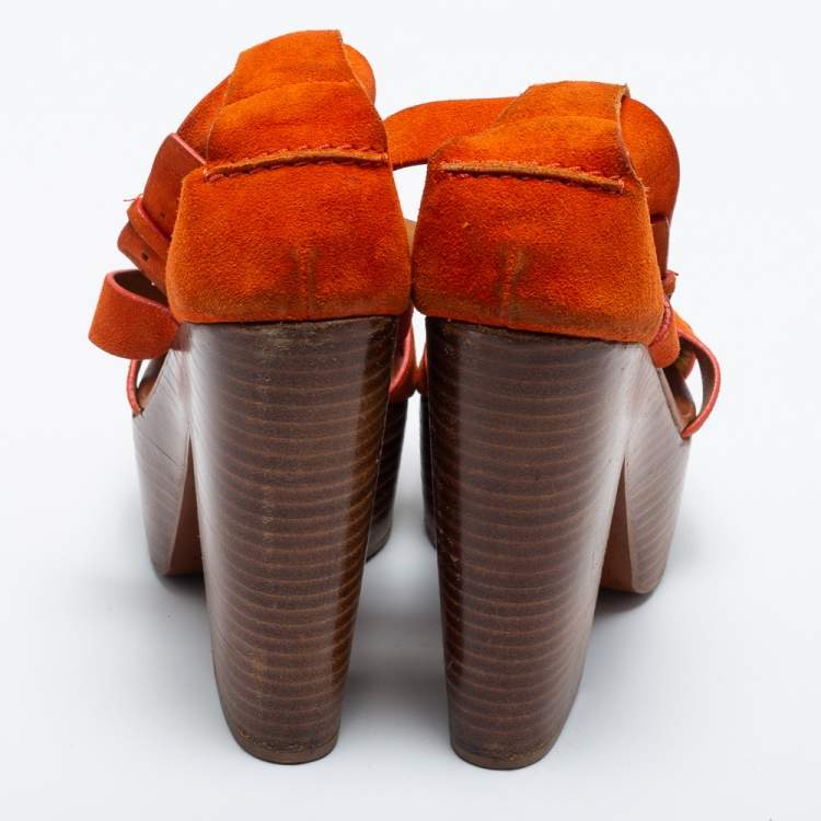 Pre Owned Ralph Lauren Collection Orange Suede Alannah Sandals Size 37
