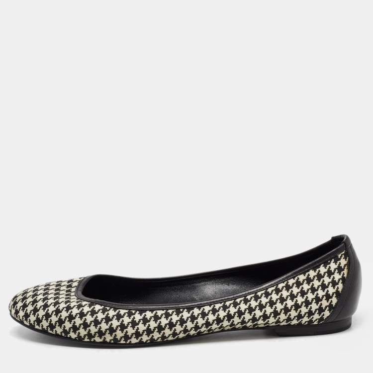 Pre Owned Ralph Lauren Collection Black/White Leather and Canvas Ballet Flats Size 37.5