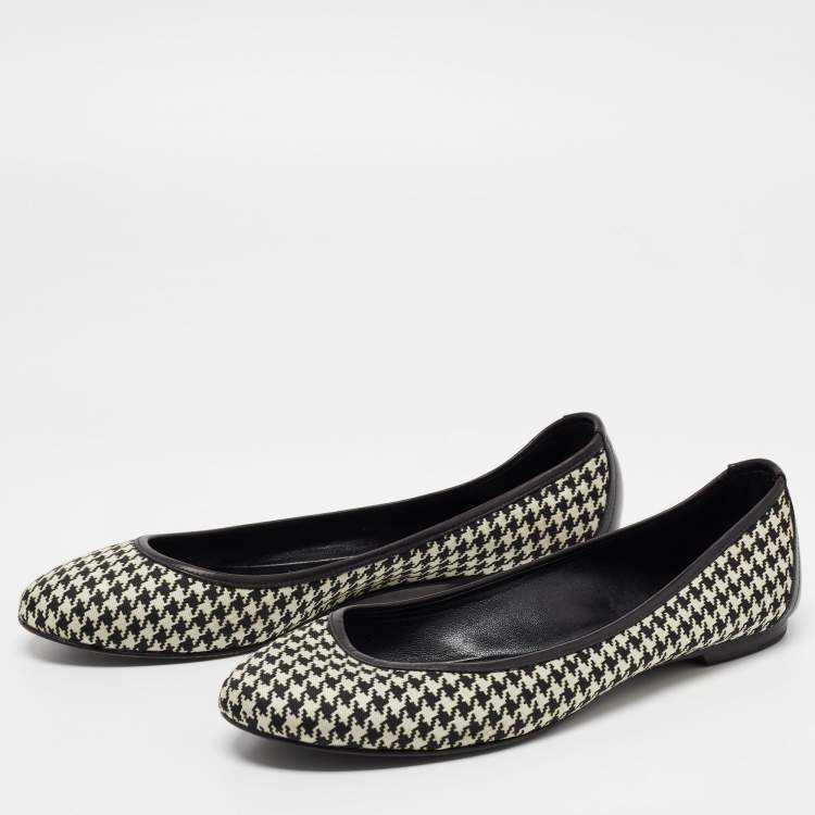 Pre Owned Ralph Lauren Collection Black/White Leather and Canvas Ballet Flats Size 37.5